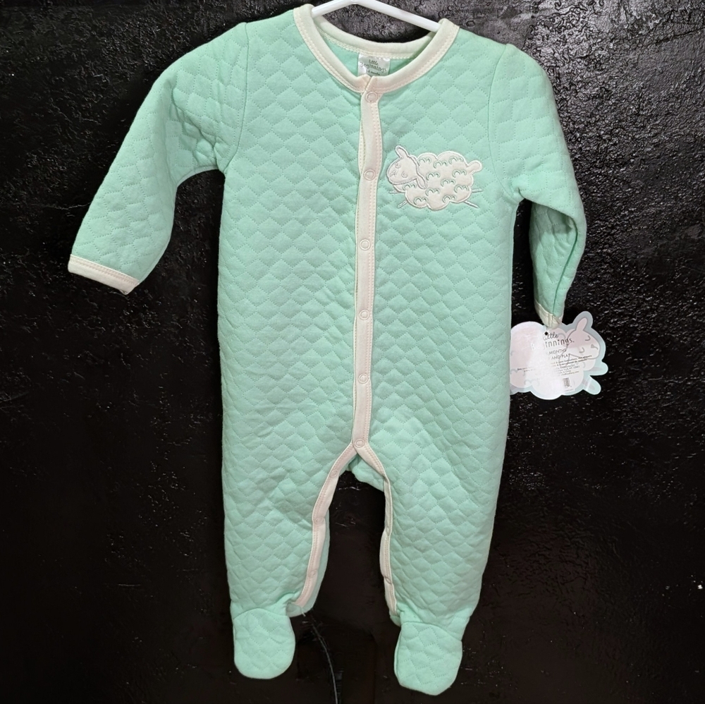 Little Beginnings Lamb Button Down One Piece Outfit 3-6 Months Mint Foodies